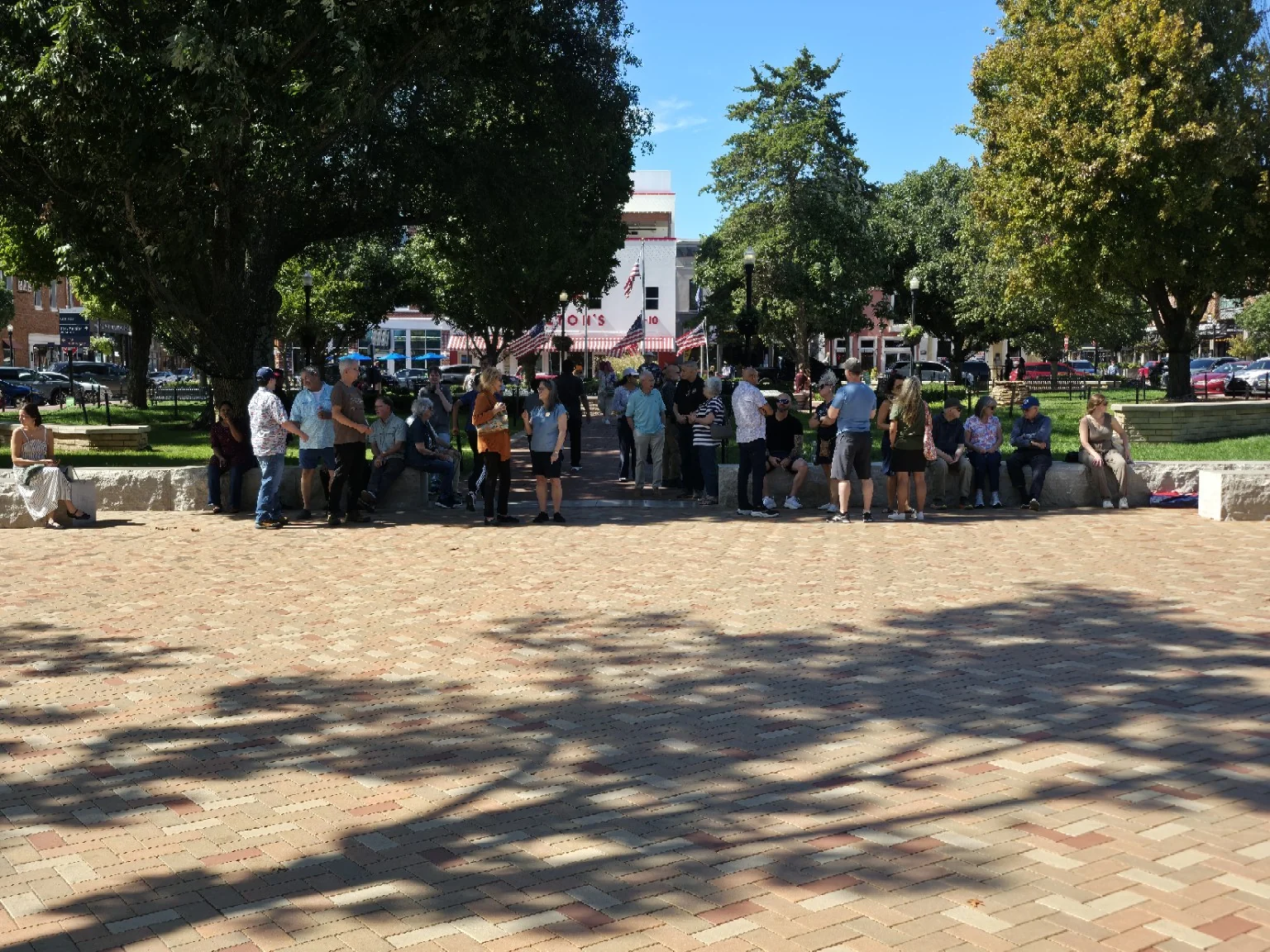 Wide view of the 2026 Rosary Rally gathering on Bentonville Square